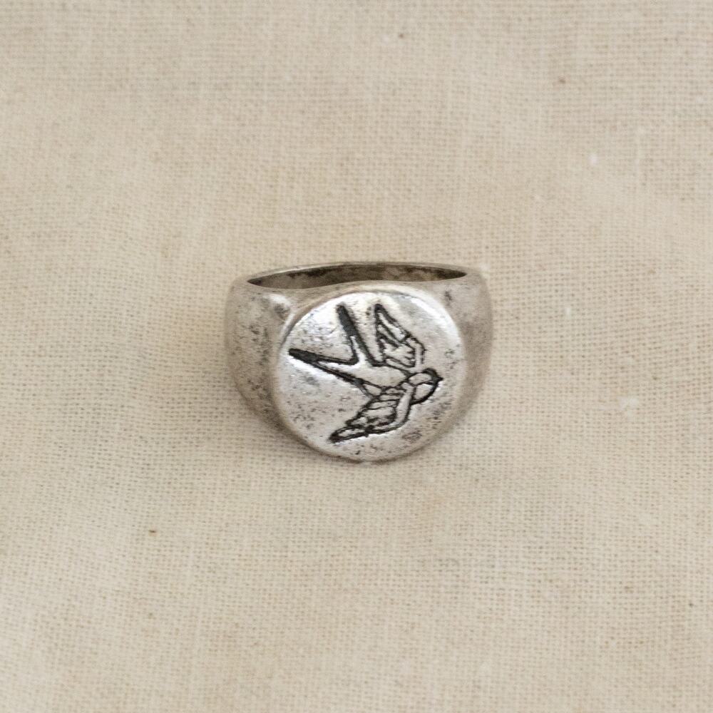 Y2K Silver Swallow Bird Signet Ring